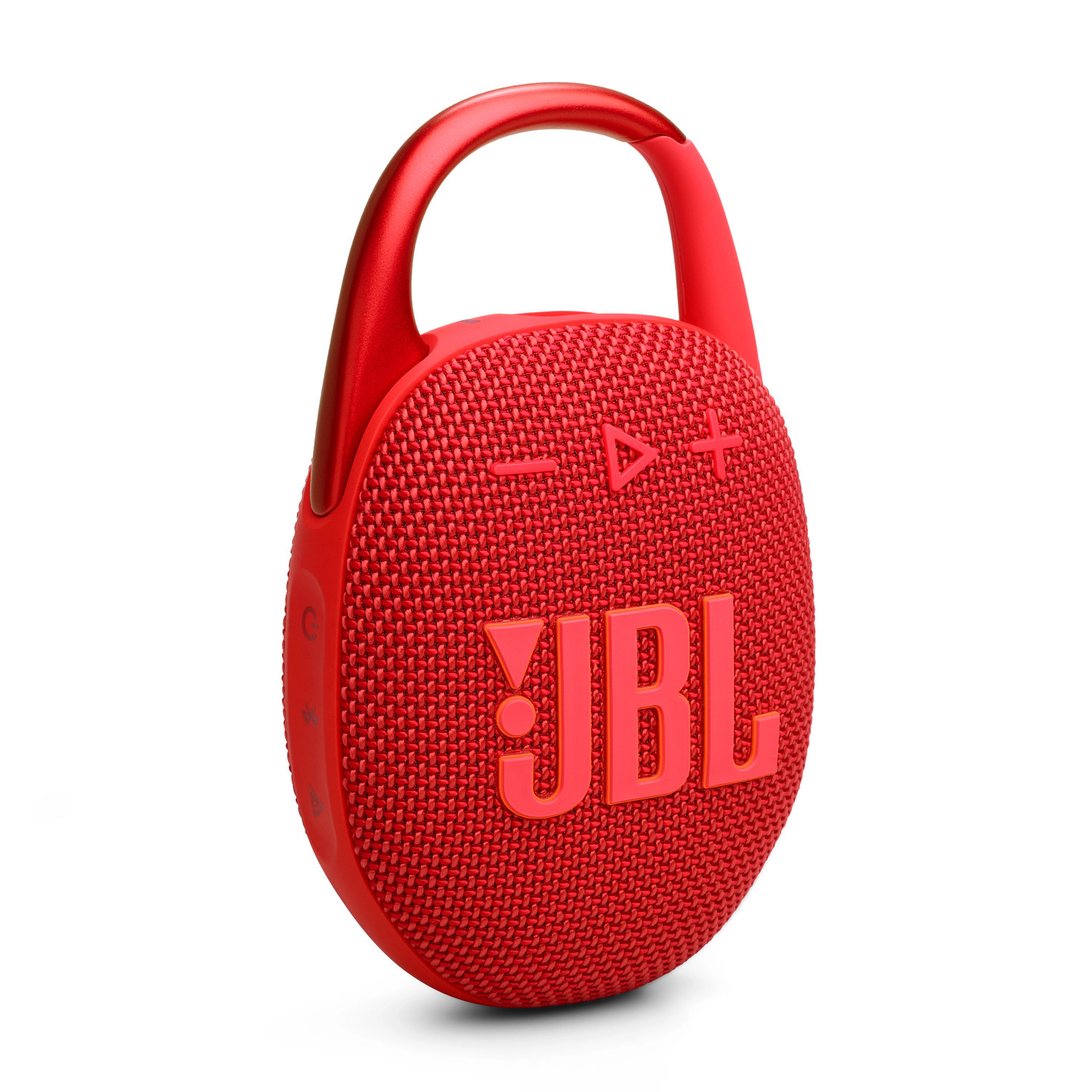 Haut-parleur rouge JBL Clip 4 avec poignée. Logo JBL visible. Fond blanc.