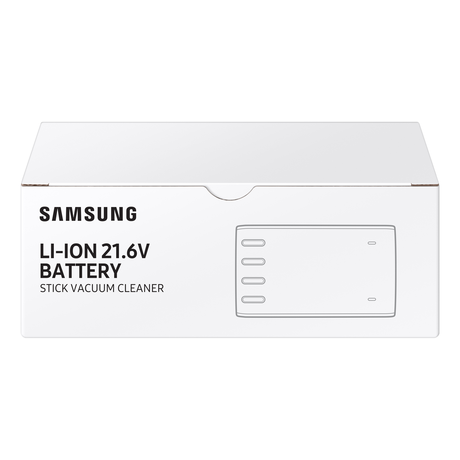 White box with "SAMSUNG" and "LI-ION 21.6V BATTERY" printed on it. Shows a battery.