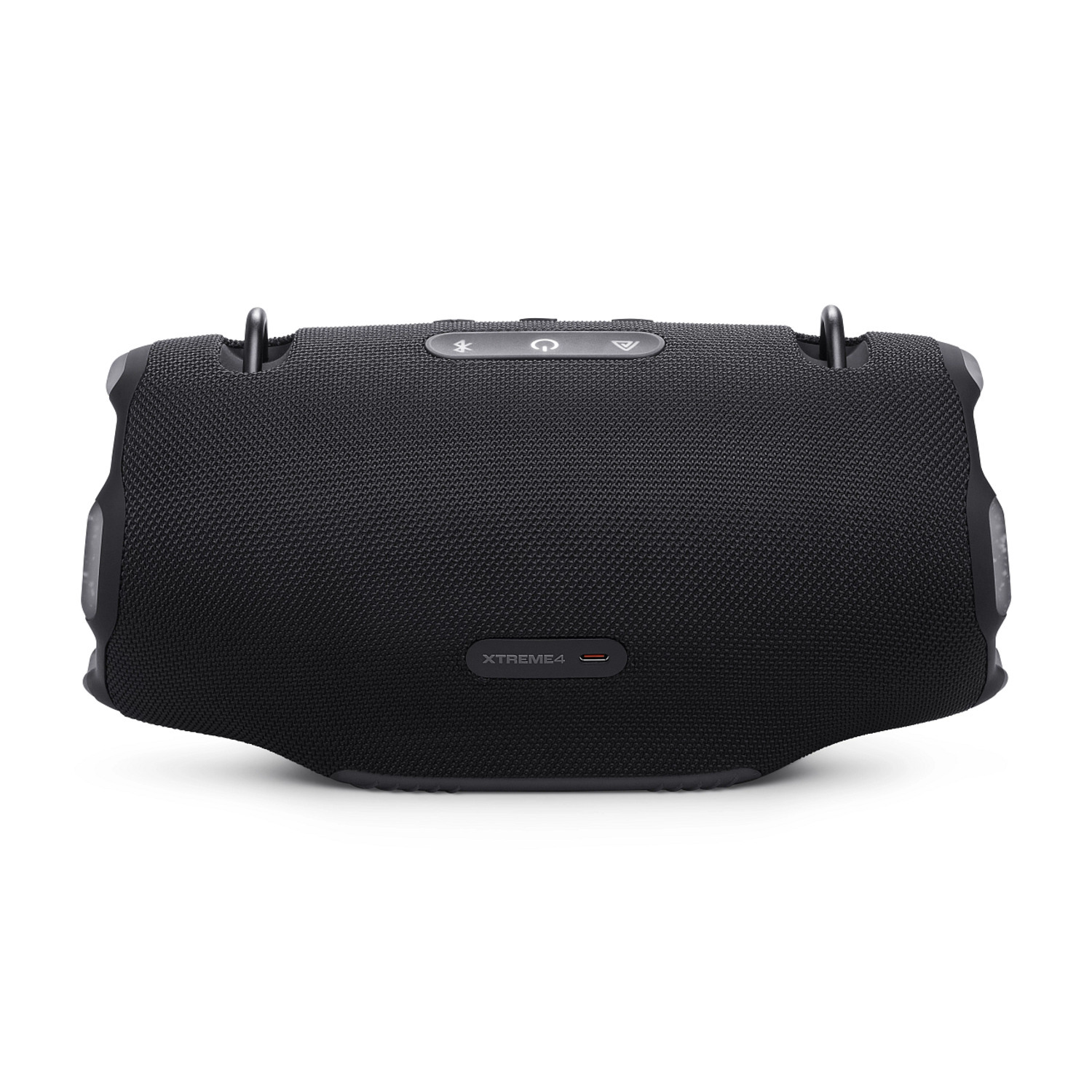 Black speaker with two handles. The brand is JBL.