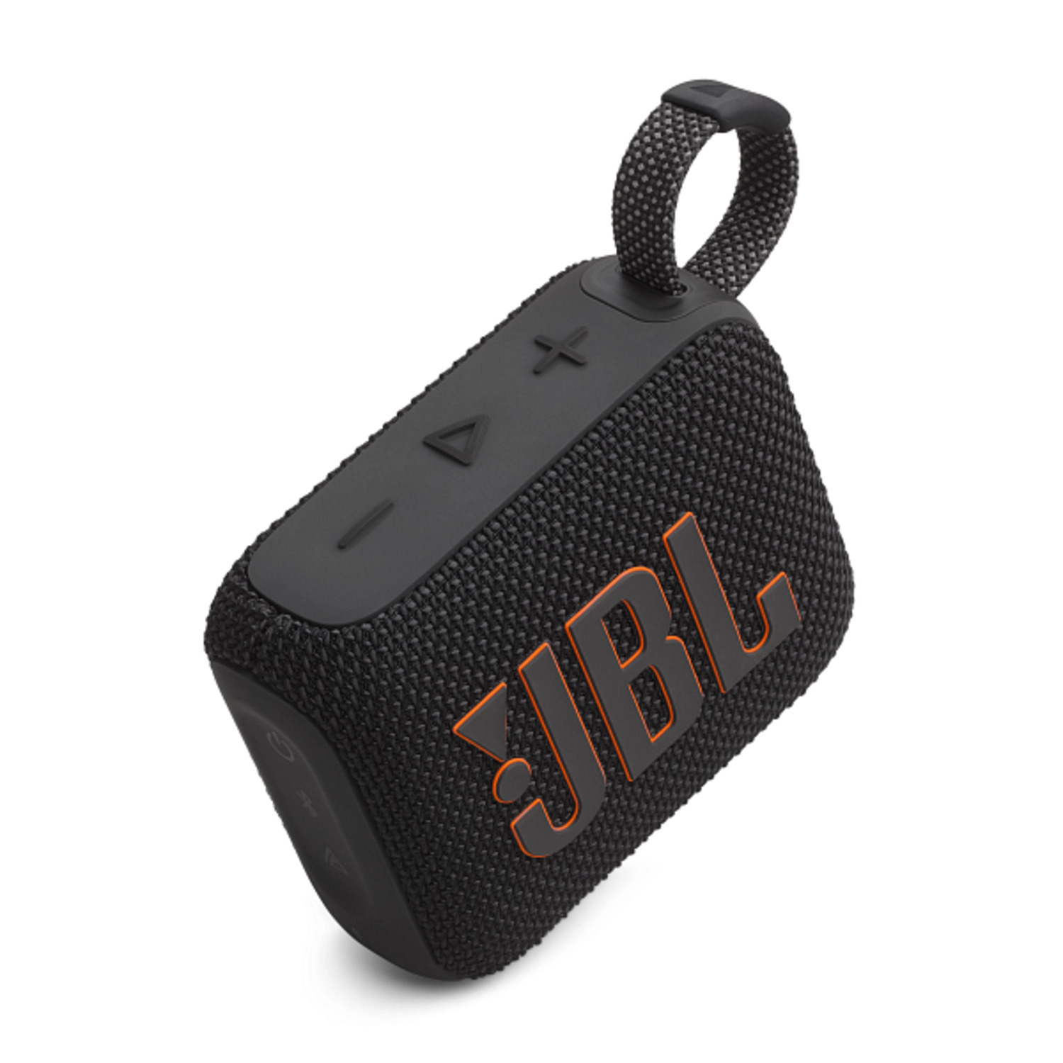 Un haut-parleur JBL noir est incliné. Le logo et les boutons sont visibles.