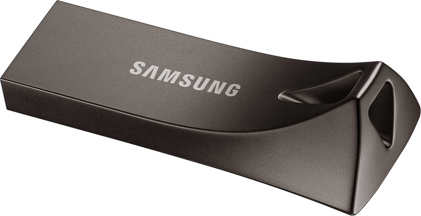 Sötétszürke Samsung USB-meghajtó Samsung logóval.