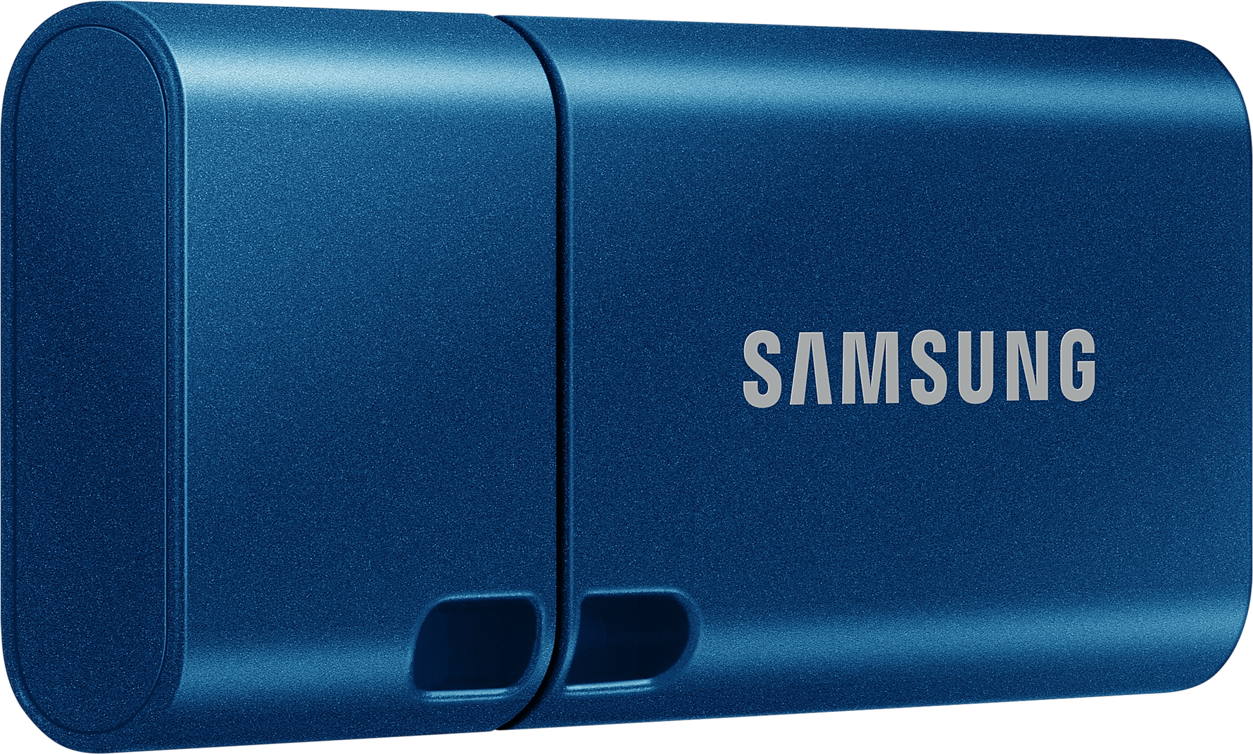 Kék Samsung hordozható SSD, a márkanévvel fehér színnel a felületen.