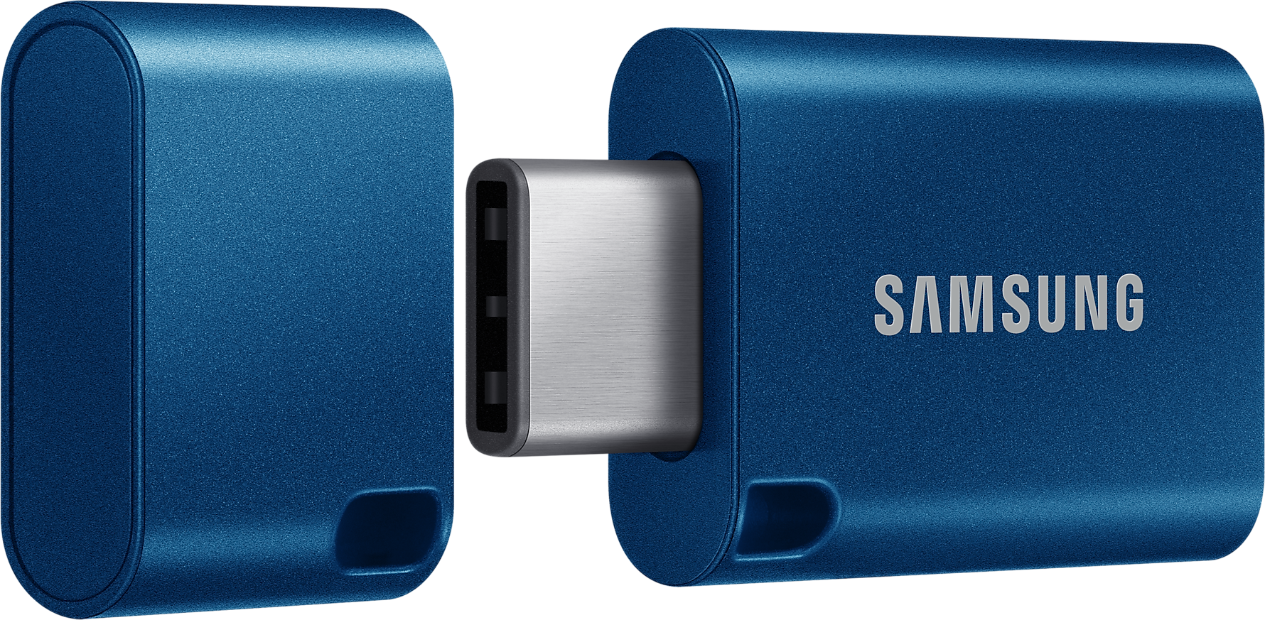 Kék USB-C meghajtó, egyik vége látható.