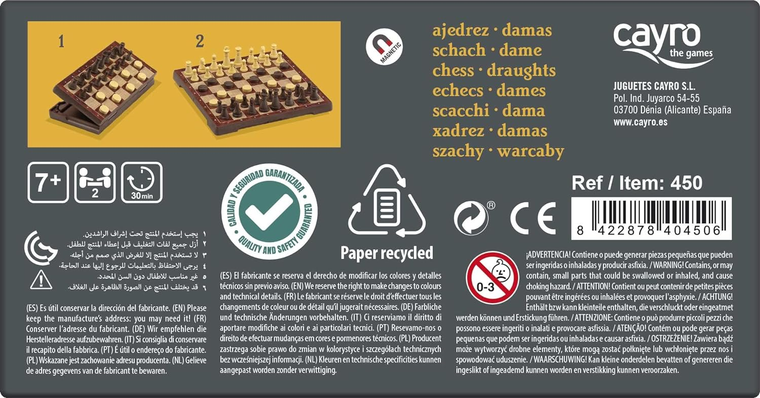 Sakk- és dámajáték doboza, bábukkal a táblán. A doboz nyitva van.