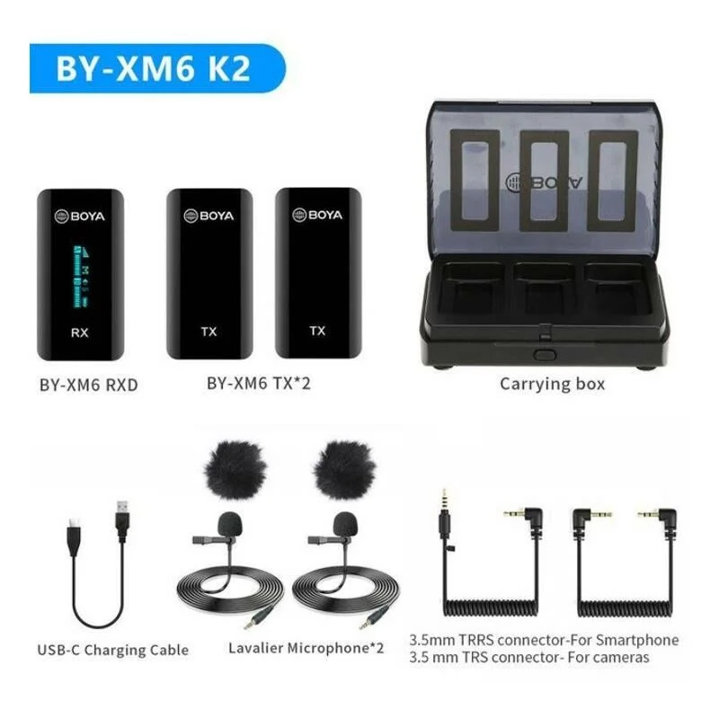 BOYA BY-XM6-K2 Ultra Kompakt İkili Kablosuz Yaka Mikrofon Kiti Siyah