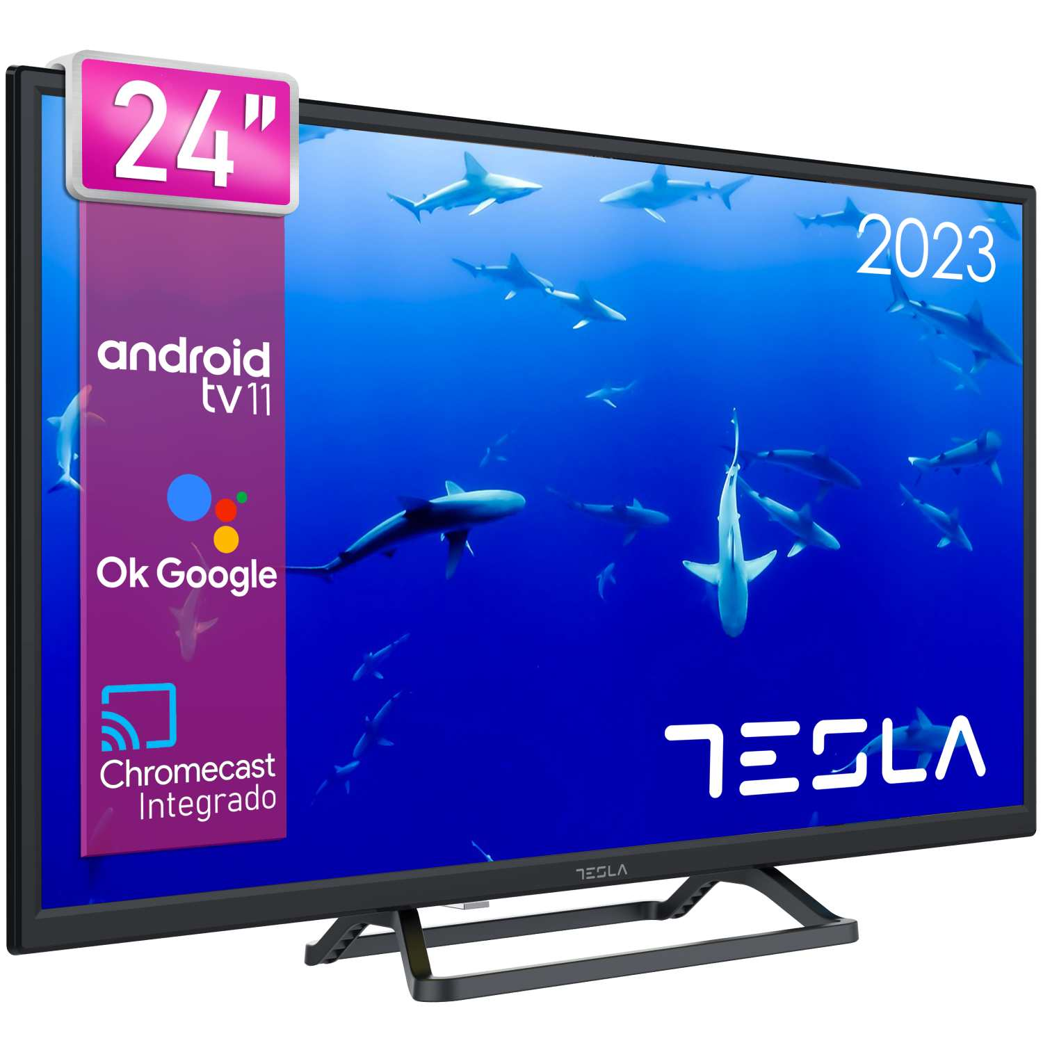 TV LED 24" - Tesla 24E632BHS, HD, ARM cortex Quad core A55, Smart TV, Android TV, Negro
