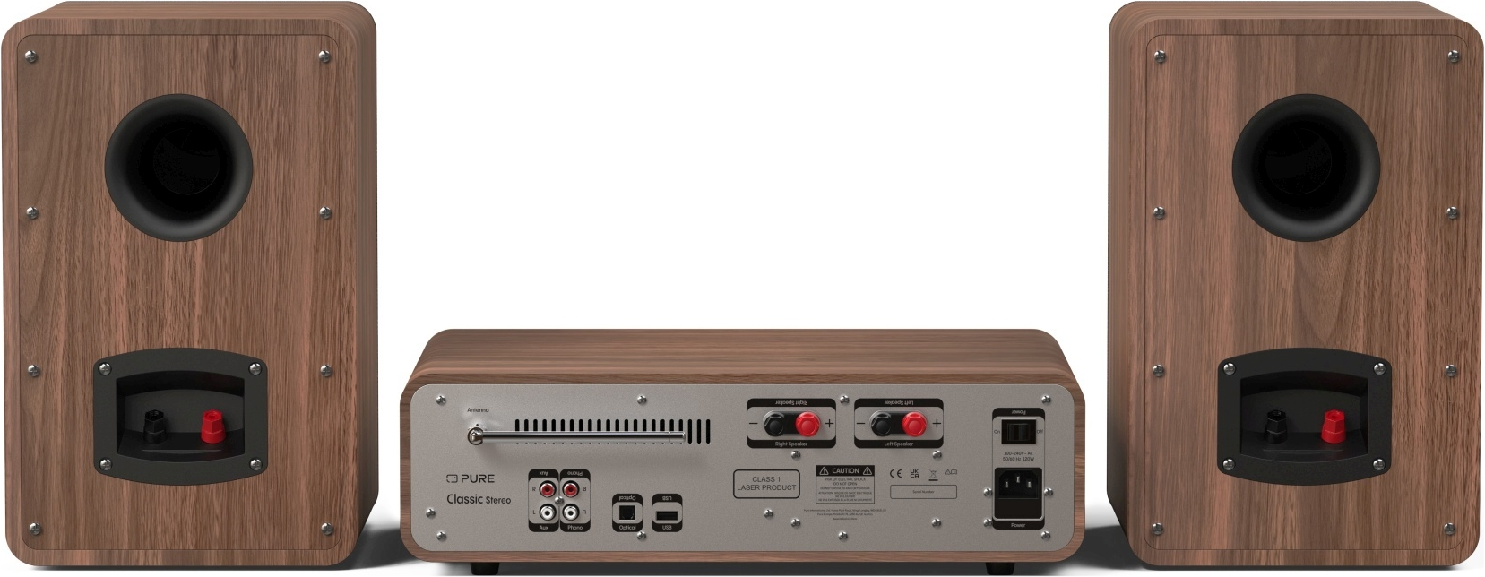 Un sistema audio con due altoparlanti e un'unità di controllo centrale.