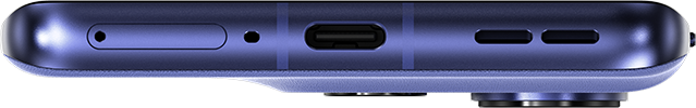 Okostelefon oldalsó nézete. Mikrofonnyílást, két további lyukat és egy USB-C portot tartalmaz.