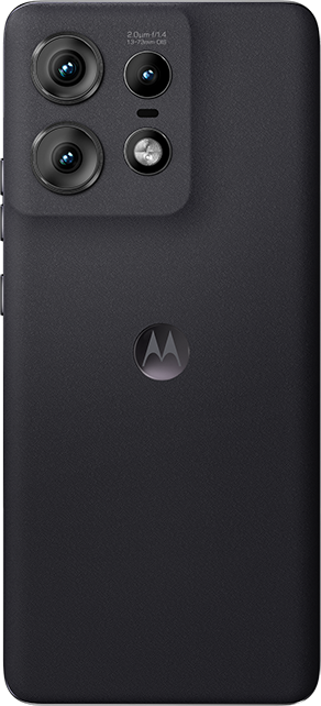 Fekete okostelefon hátlapja. Három kamera és a Motorola logó látható.