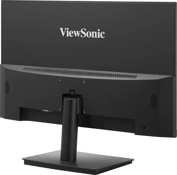 Egy fekete ViewSonic monitor hátulja. Tartóval és szellőzőnyílásokkal rendelkezik.
