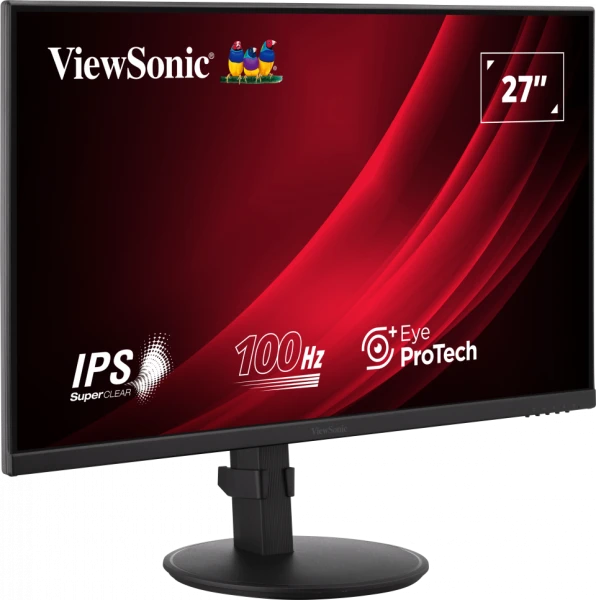 Egy fekete számítógép monitor piros díszítéssel és a 27-es számmal.