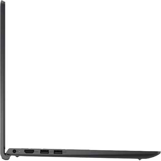 Sötétszürke laptop oldalsó nézete, zárt képernyővel, oldalsó portokkal.