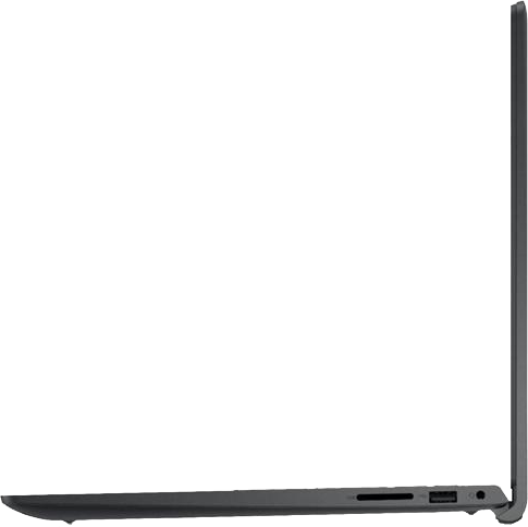 Egy fekete laptop oldalról látható fehér háttér előtt.