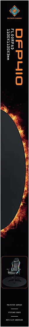 Une longue publicité verticale avec une chaise de jeu et des flammes autour.