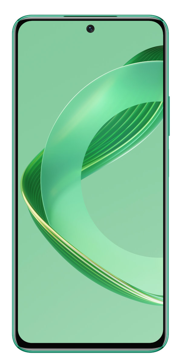 Zielony smartfon z zielonym, abstrakcyjnym wzorem na ekranie.