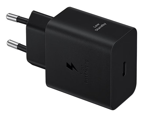Czarna ładowarka Samsung z portem USB-C.
