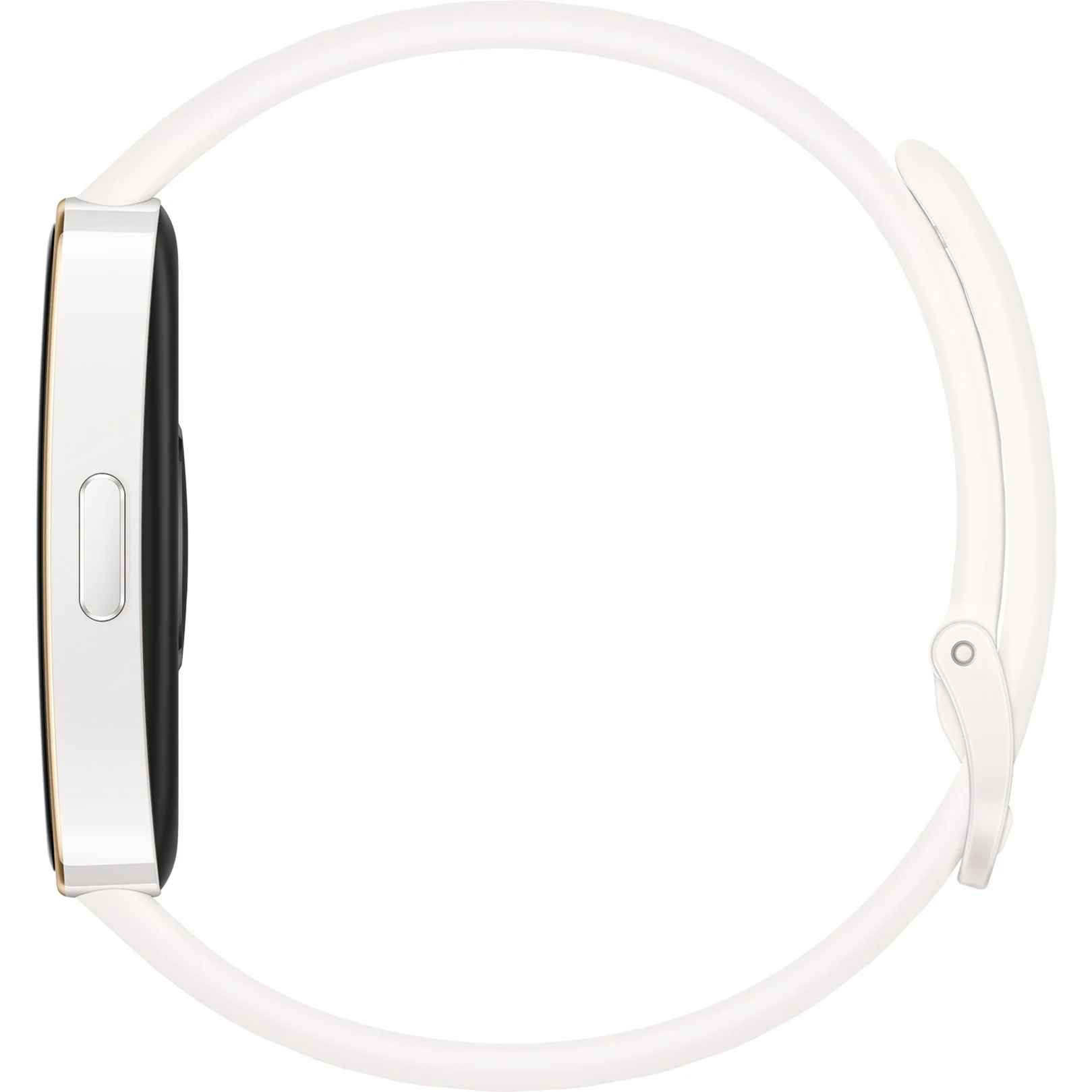 Biały smartwatch z białym paskiem.