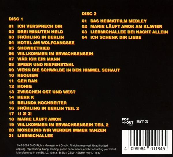 Liste von Liedern für Disc 1 und Disc 2, mit Titeln und Nummern.