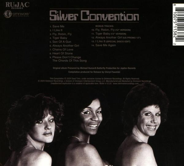 Albumcover mit drei Frauen, 'Silver Convention' Text und Titelliste.
