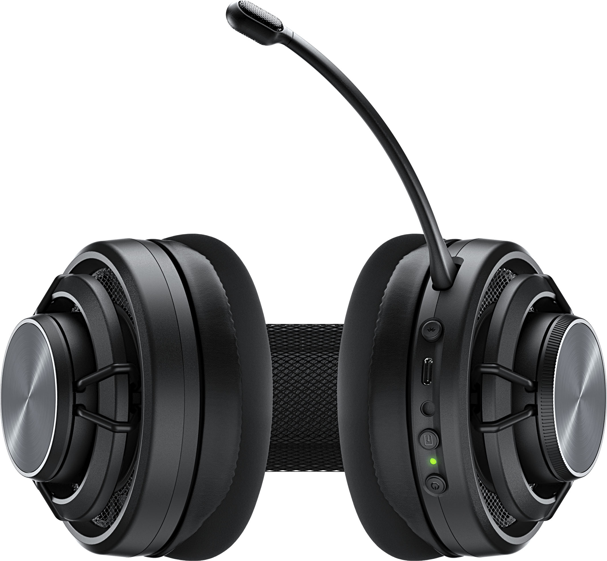 Schwarzes Gaming-Headset mit angebrachtem Mikrofon.