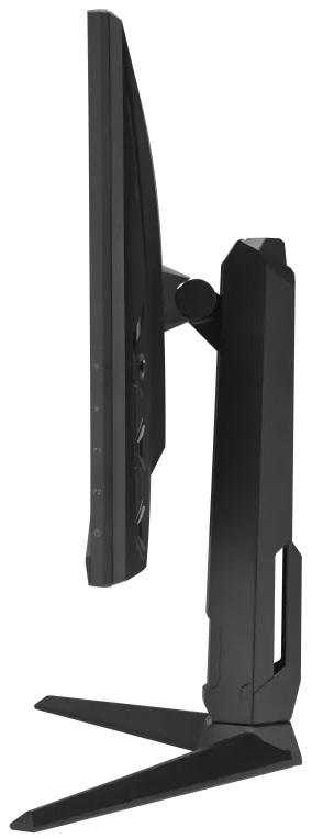 Widok z boku czarnego monitora komputera ze stojakiem.