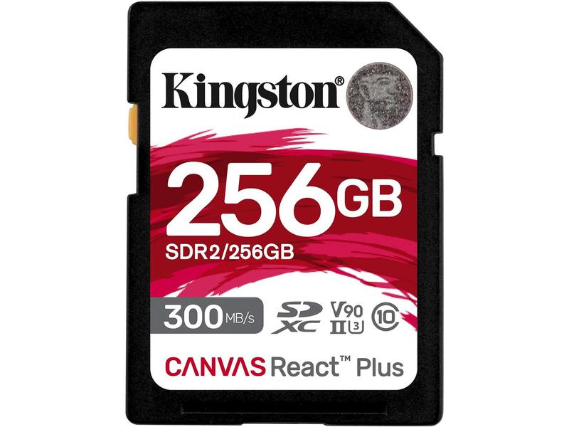 Carte SD Kingston 256 Go étiquetée "Canvas React Plus".
