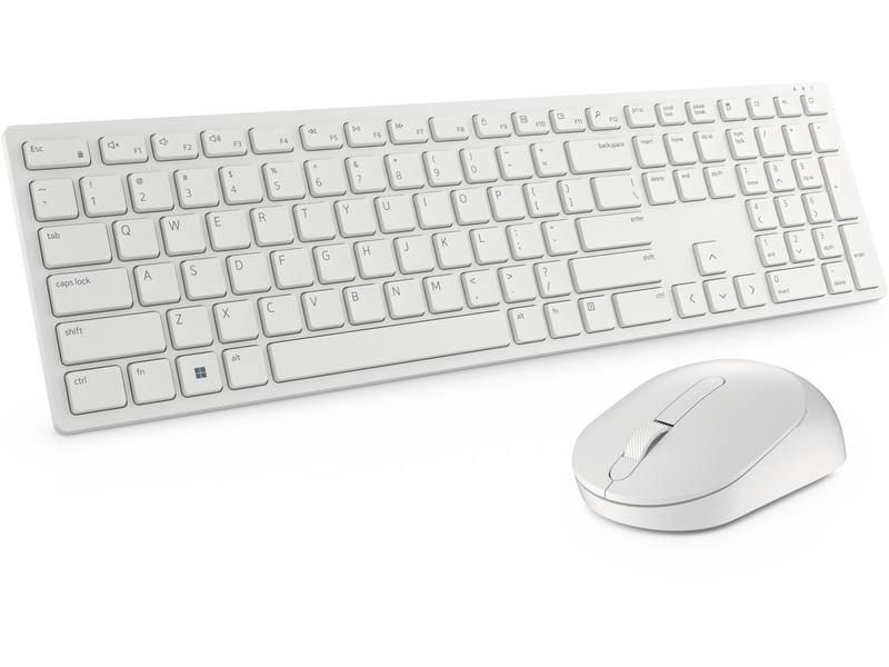 Weißes Tastatur- und Maus-Set auf weißem Hintergrund. Minimalistisches Design.