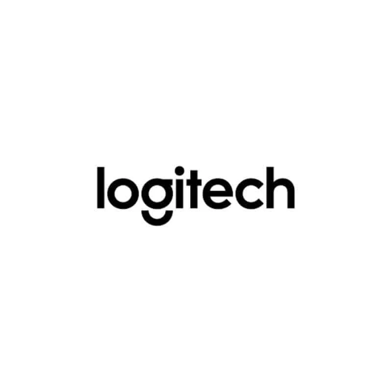 Le logo Logitech sur fond blanc. Le mot 'logitech' est écrit en noir, en police sans-serif.