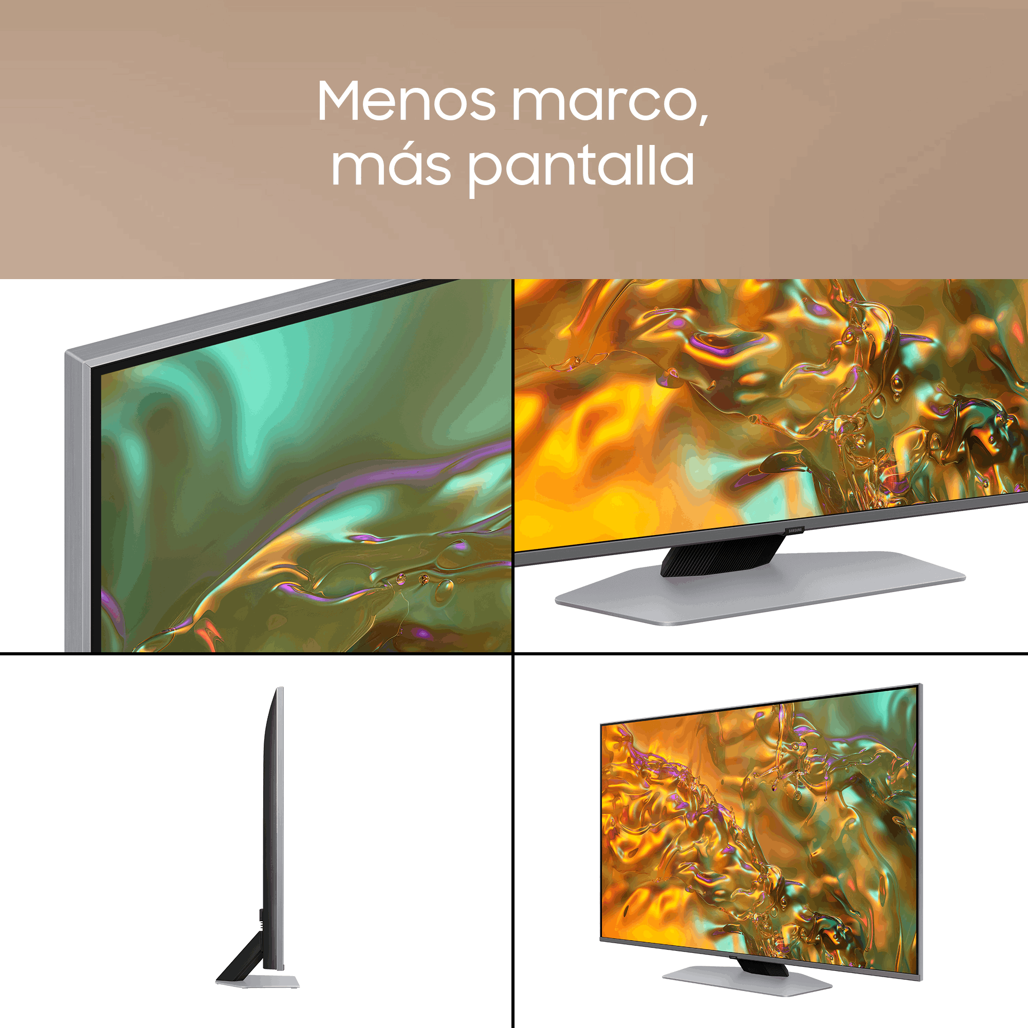 Primer plano de una pantalla de TV mostrando una imagen colorida. Diseño de TV moderno.