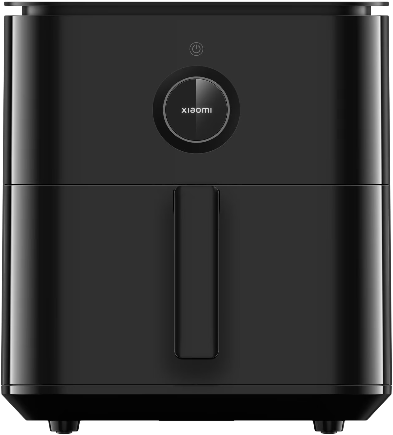 Egy fekete Xiaomi légkeveréses sütő. Van rajta egy fogantyú, egy bekapcsológomb és a Xiaomi logója.