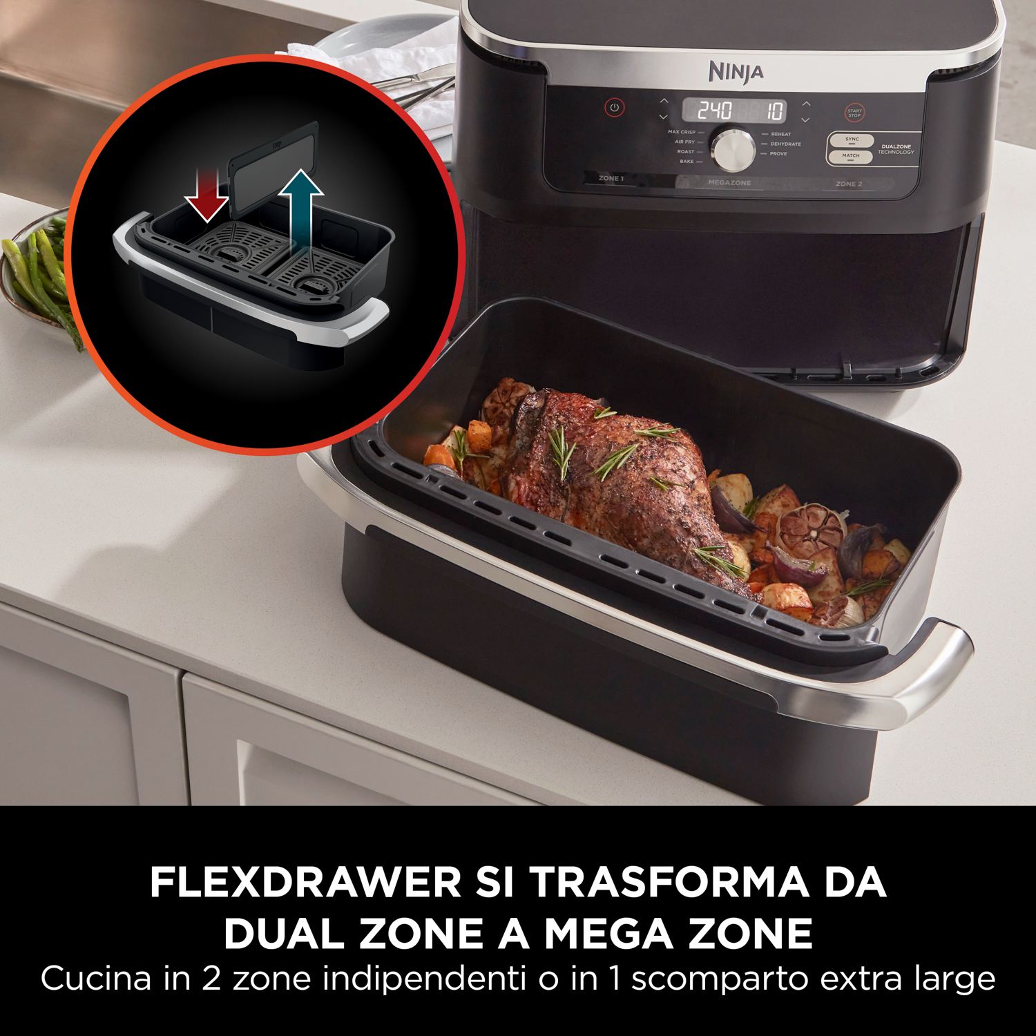 NINJA FLEXDRAWER 10.4L AF500EU FRIGGITRICE AD ARIA, capacità 10,4 l, Max potenza 2470 W, Nero