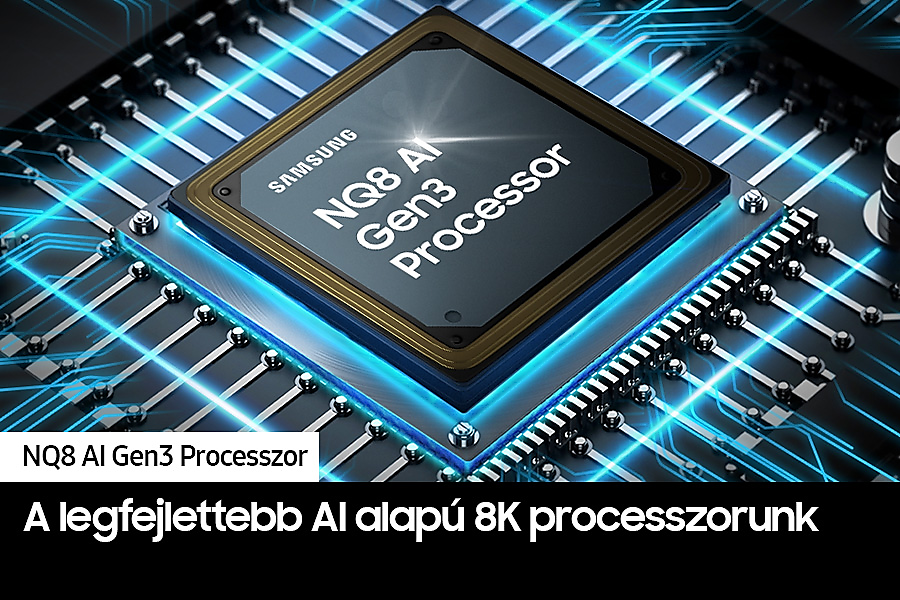 Közelkép egy számítógép chipről, AI processzorral kapcsolatos szöveggel.