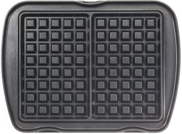Gros plan d'un gaufrier avec grille carrée. Noir, vue de dessus, fond blanc.