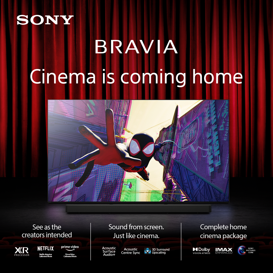 TV Sony Bravia avec une image de Spiderman et du texte.
