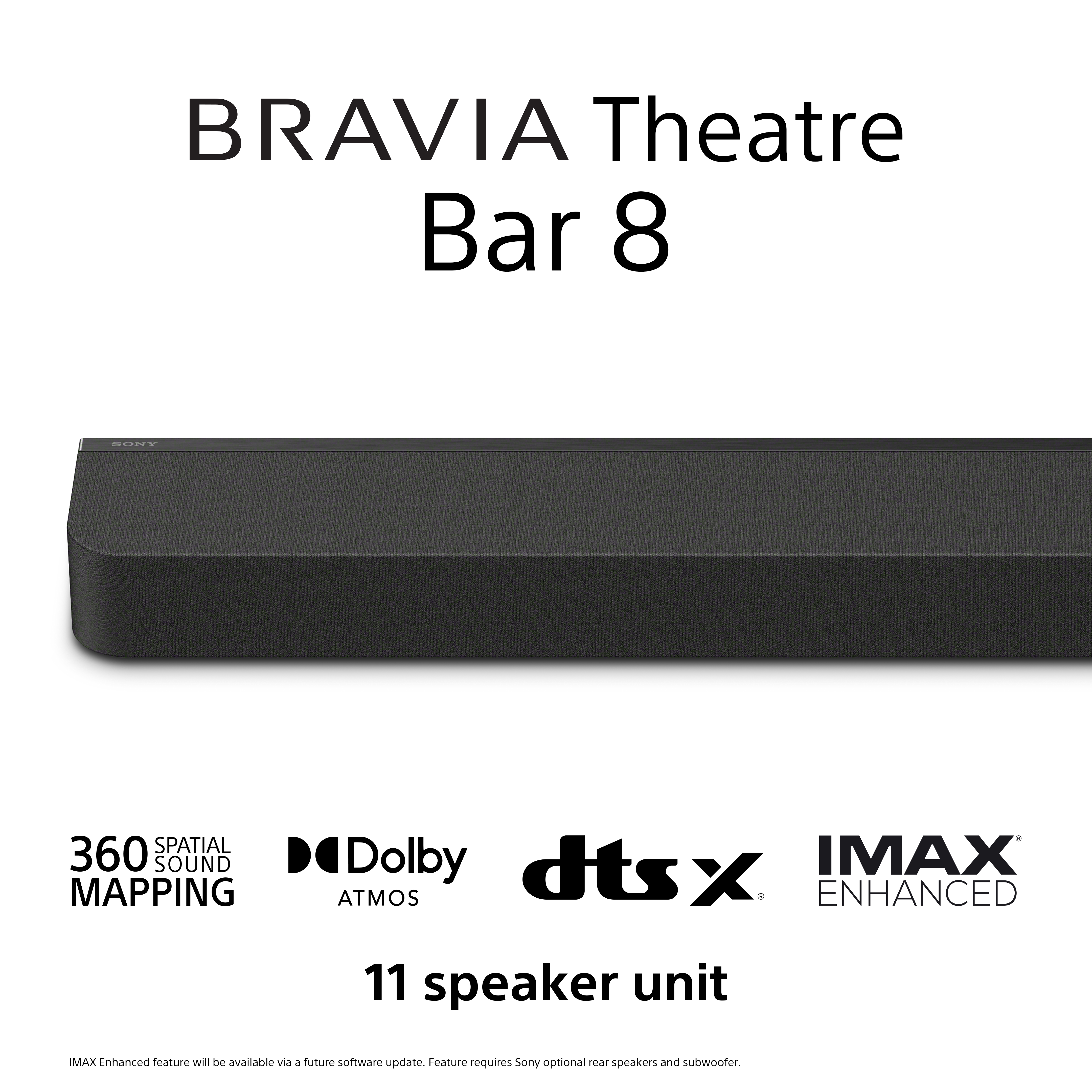 Barre de son Bravia Theatre Bar 8 avec logos des technologies sonores.