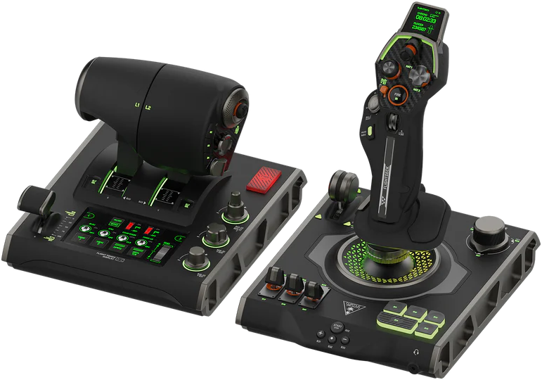 Gaming-Controller-Set. Enthält Joystick und Gashebel mit mehreren Tasten.