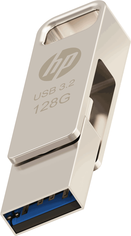 Ein silberner USB-Stick mit dem Aufdruck "USB 3.2 128G".