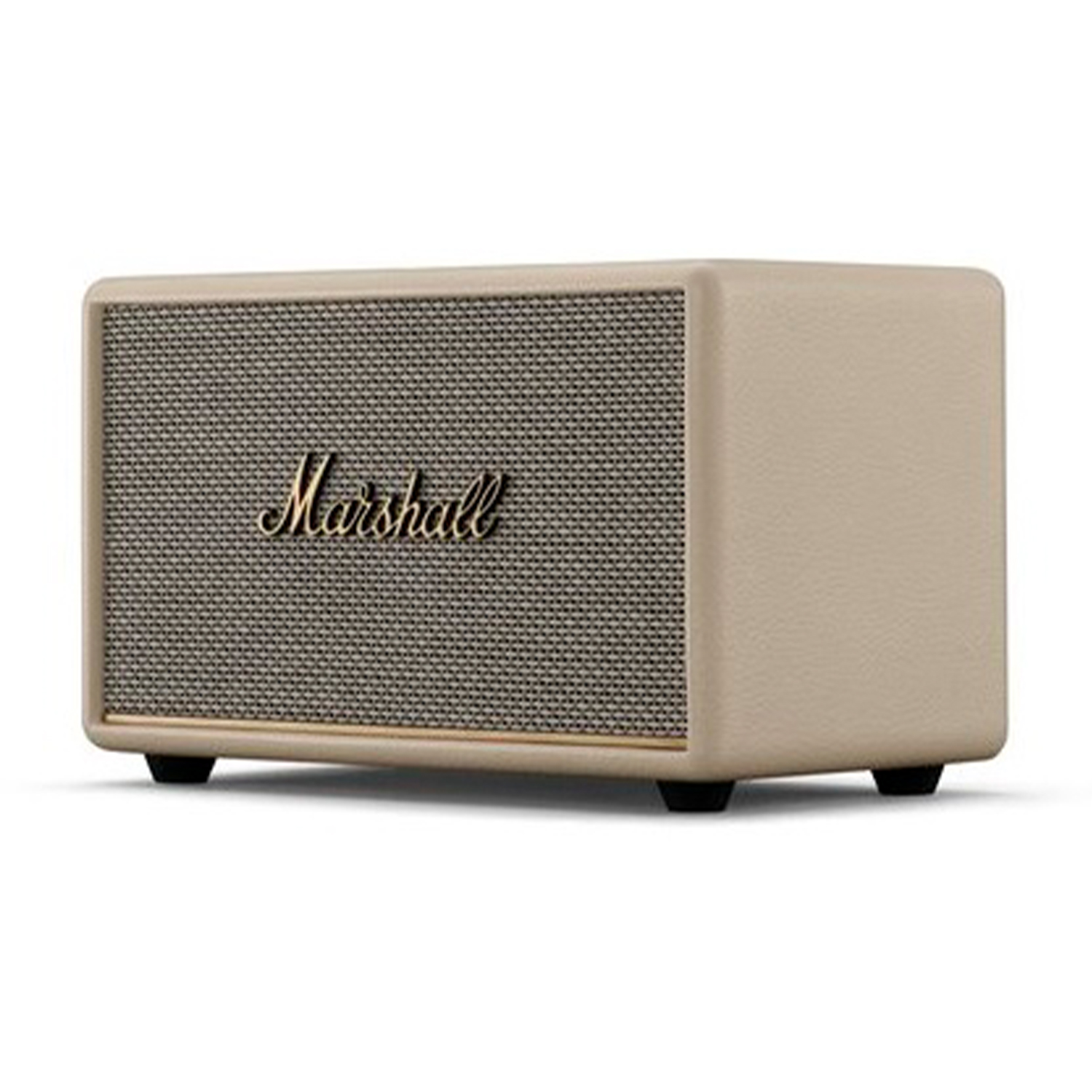 Altoparlante Marshall beige su sfondo bianco.