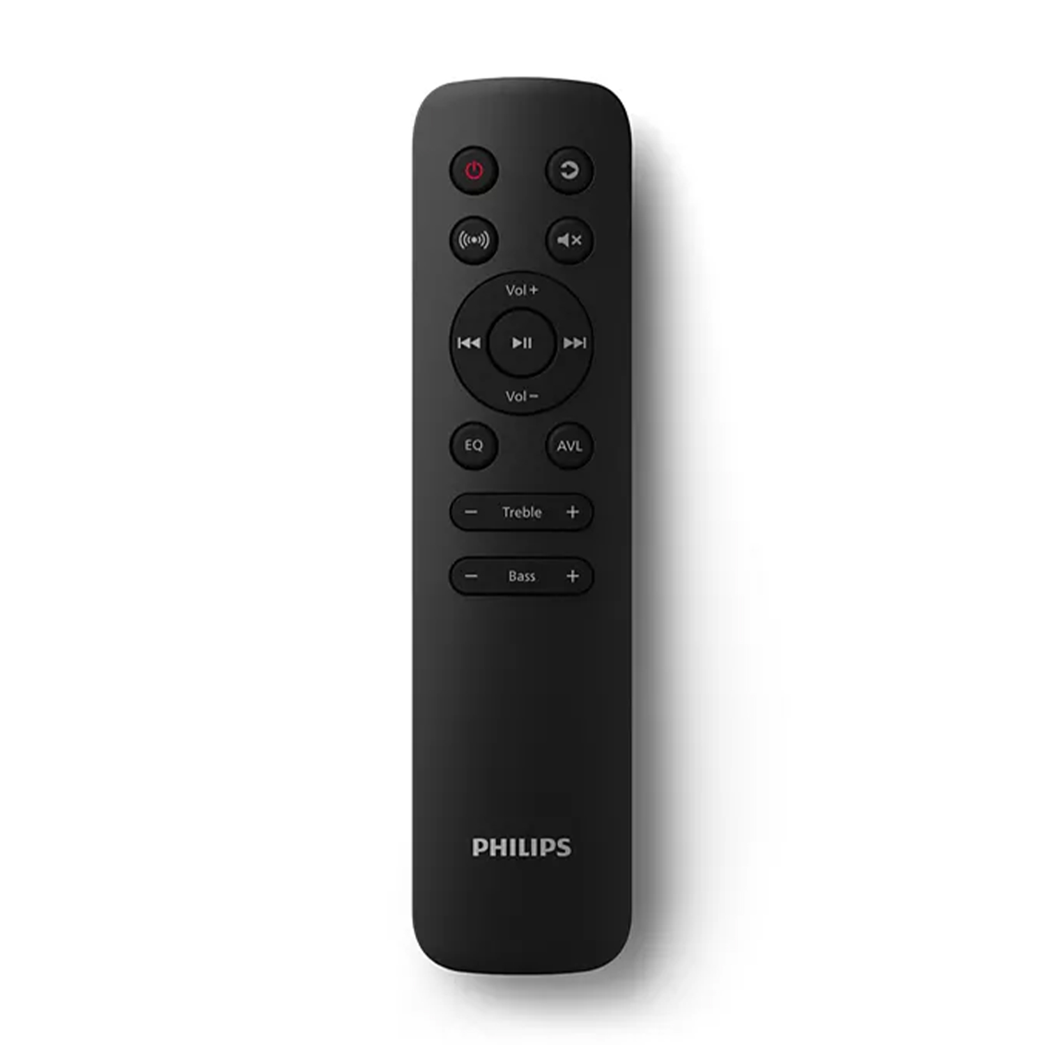 Telecomando Philips nero con pulsanti.