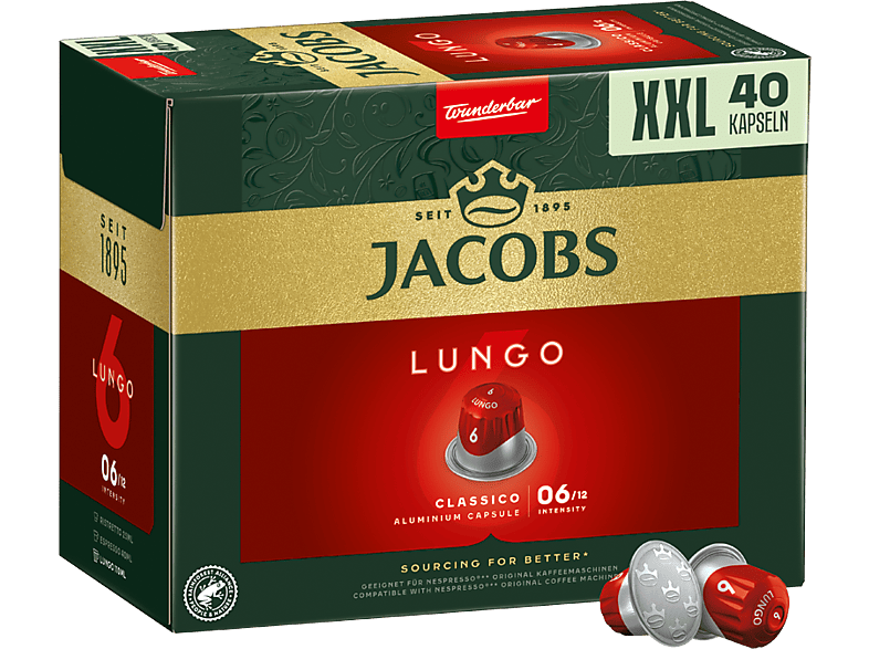 Jacobs Lungo Classico Aluminium-Kapsel, 40 Stück, Kompatibles System: Nespresso