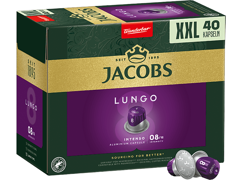Jacobs Lungo Intenso Kaffeekapseln, 40 Stück, Kompatibles System: Nespresso