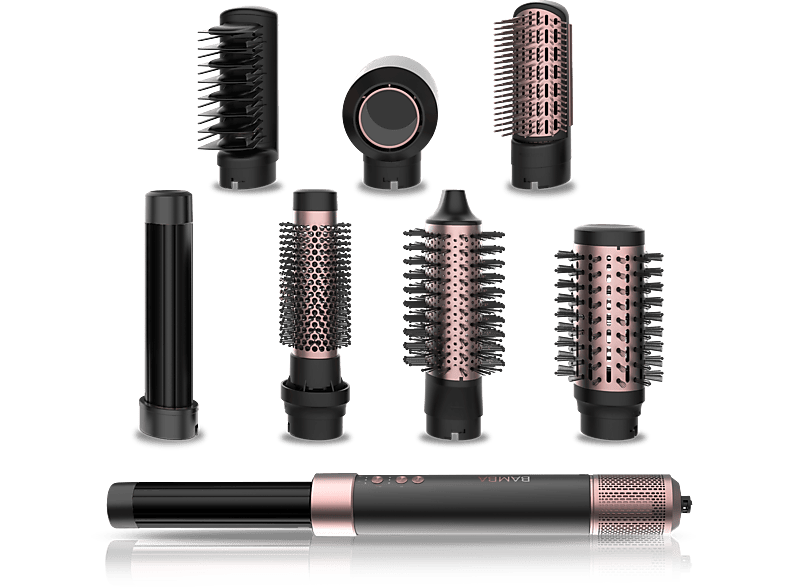Moldeador - Cecotec Bamba CeramicCare AirGlam Black, Tecnología iónica, 8 en 1, 3 velocidades, temperaturas, accesorios, Black