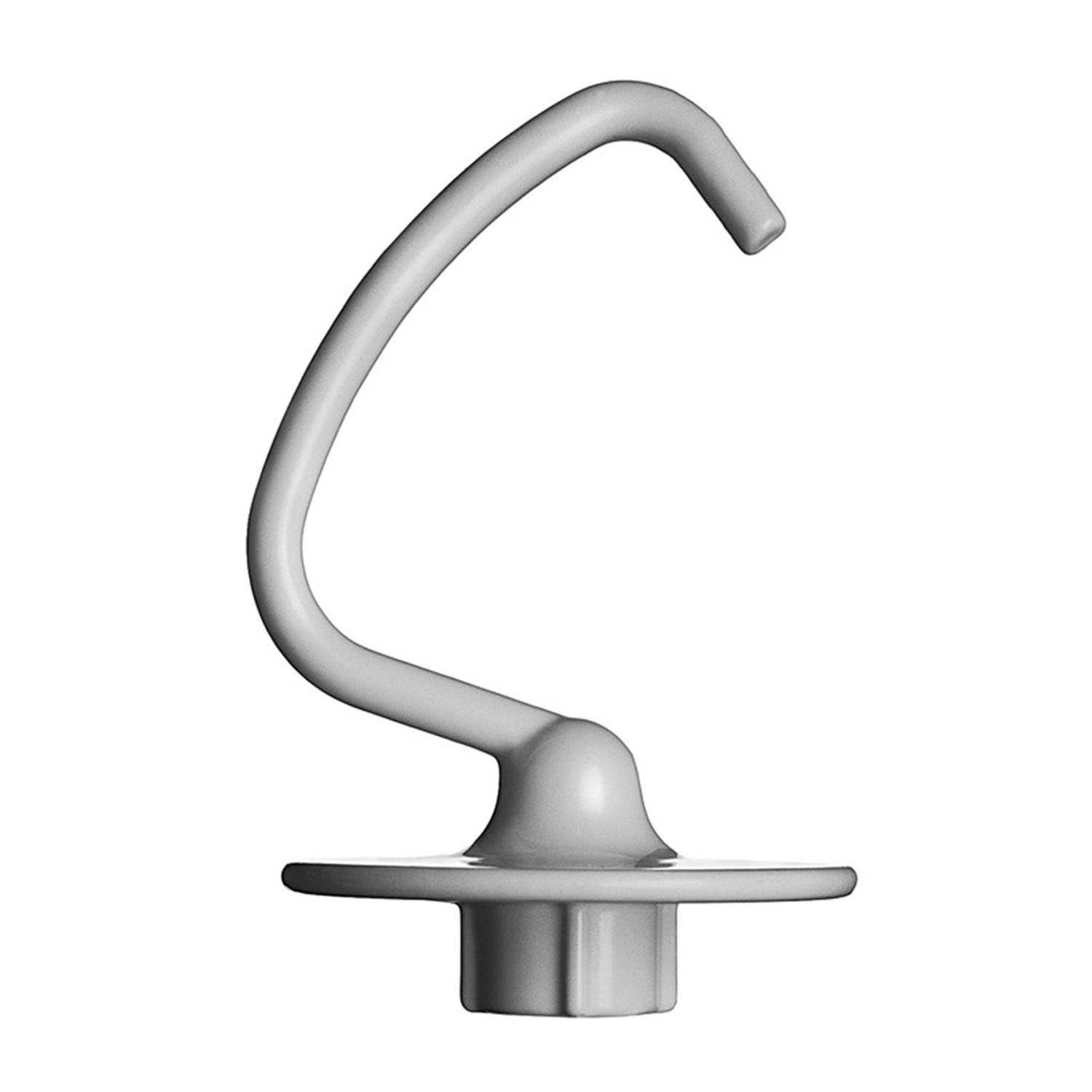 Un accessorio gancio impastatore grigio KitchenAid per un mixer. Forma curva.