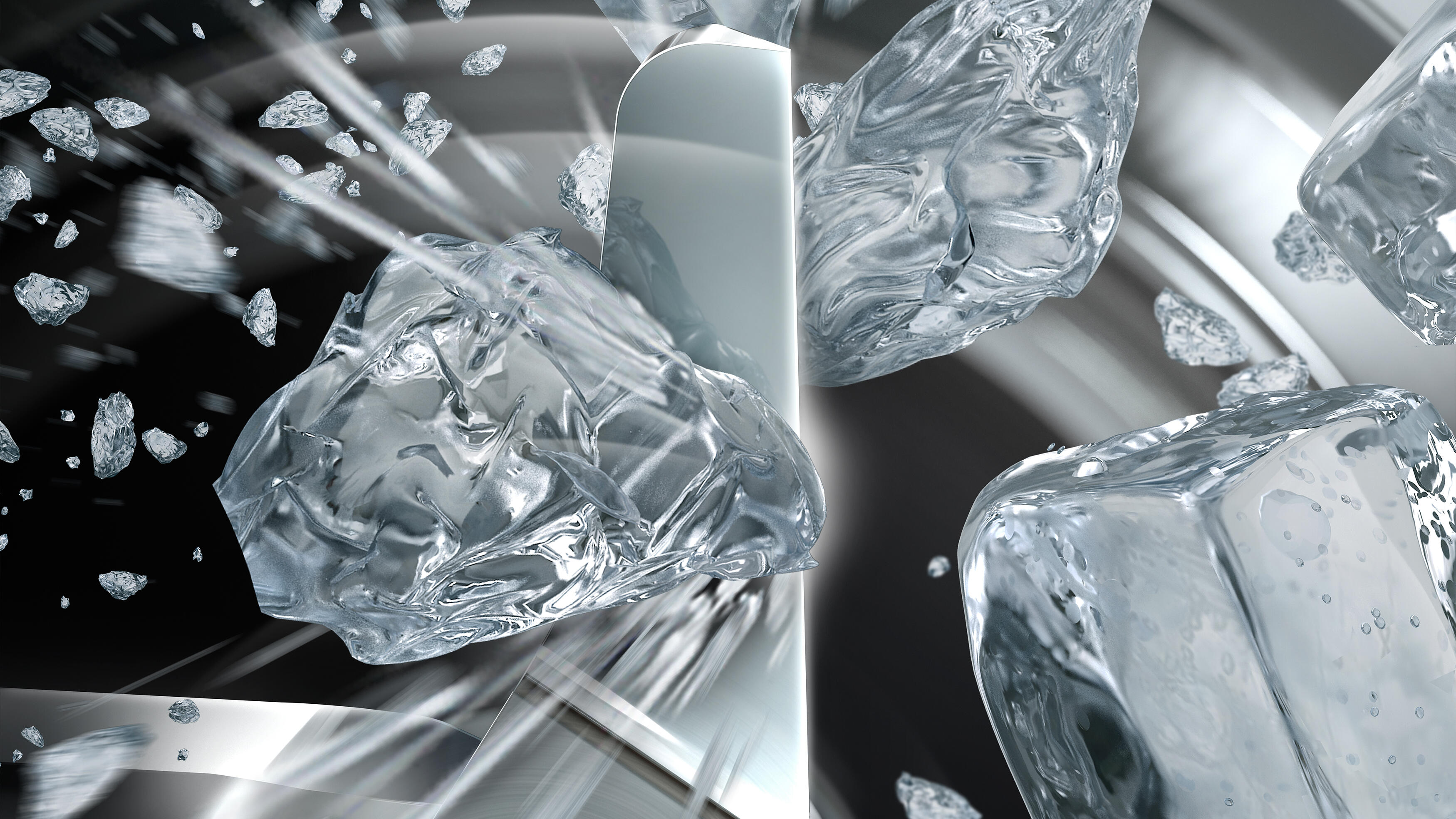 Imagen abstracta de cubitos de hielo. Cubos translúcidos y dispersos.