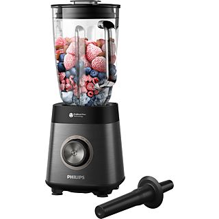 Batidora de vaso - Philips HR3040/00, 1200 W, 2 L, Cuchillas ProBlend Plus, Limpieza automática, Negro, Acero inoxidable