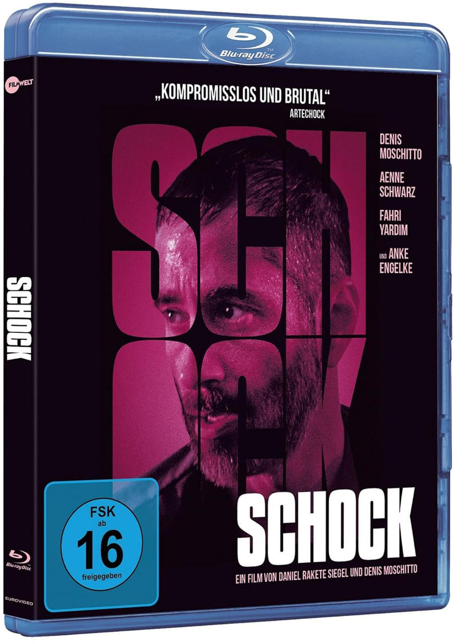 Blu-ray-Filmhülle. Der Titel lautet 'SCHOCK' mit einem Gesicht. FSK-Logo sichtbar.