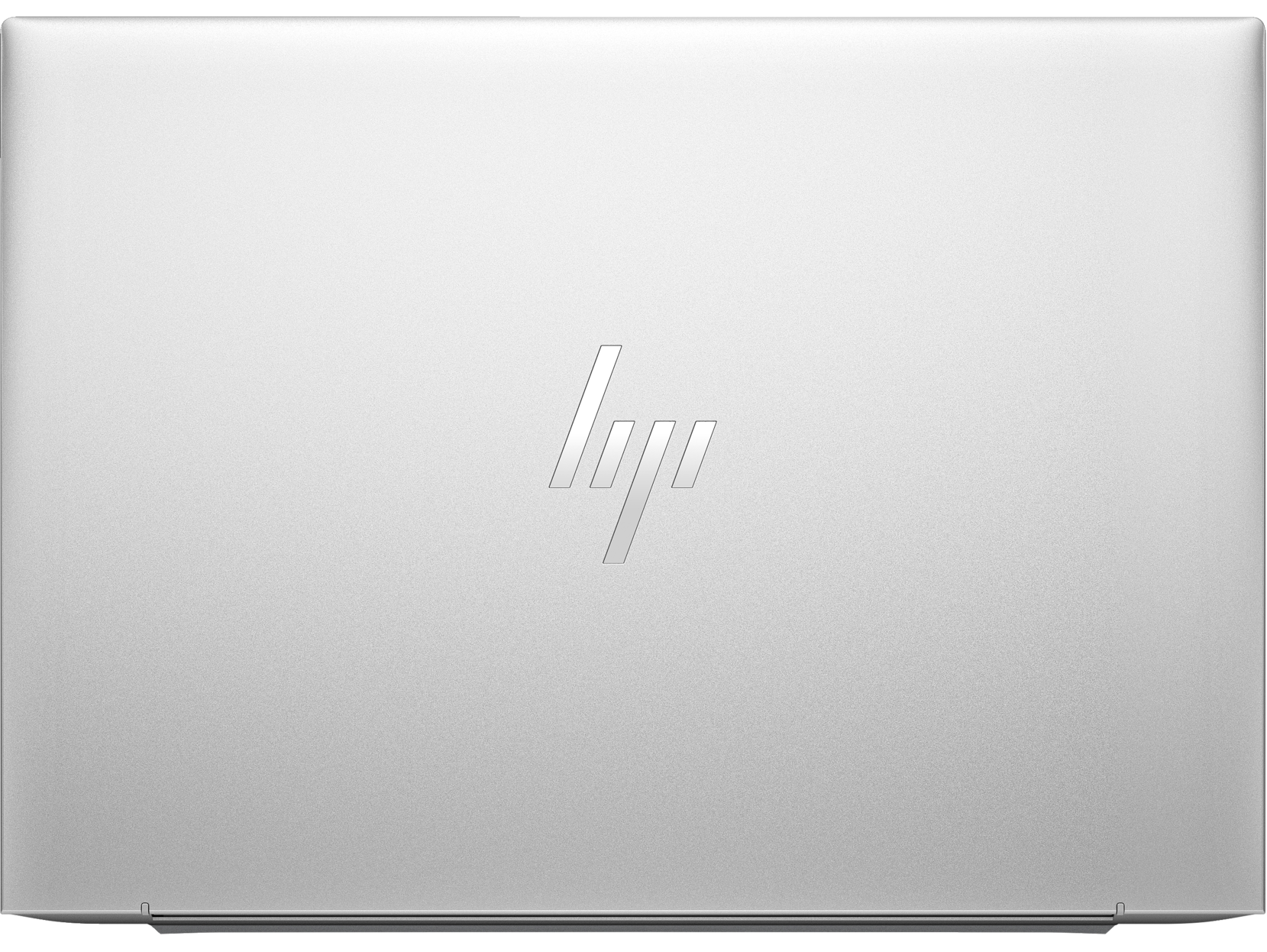 Tapa de portátil plateada con el logo de HP centrado.