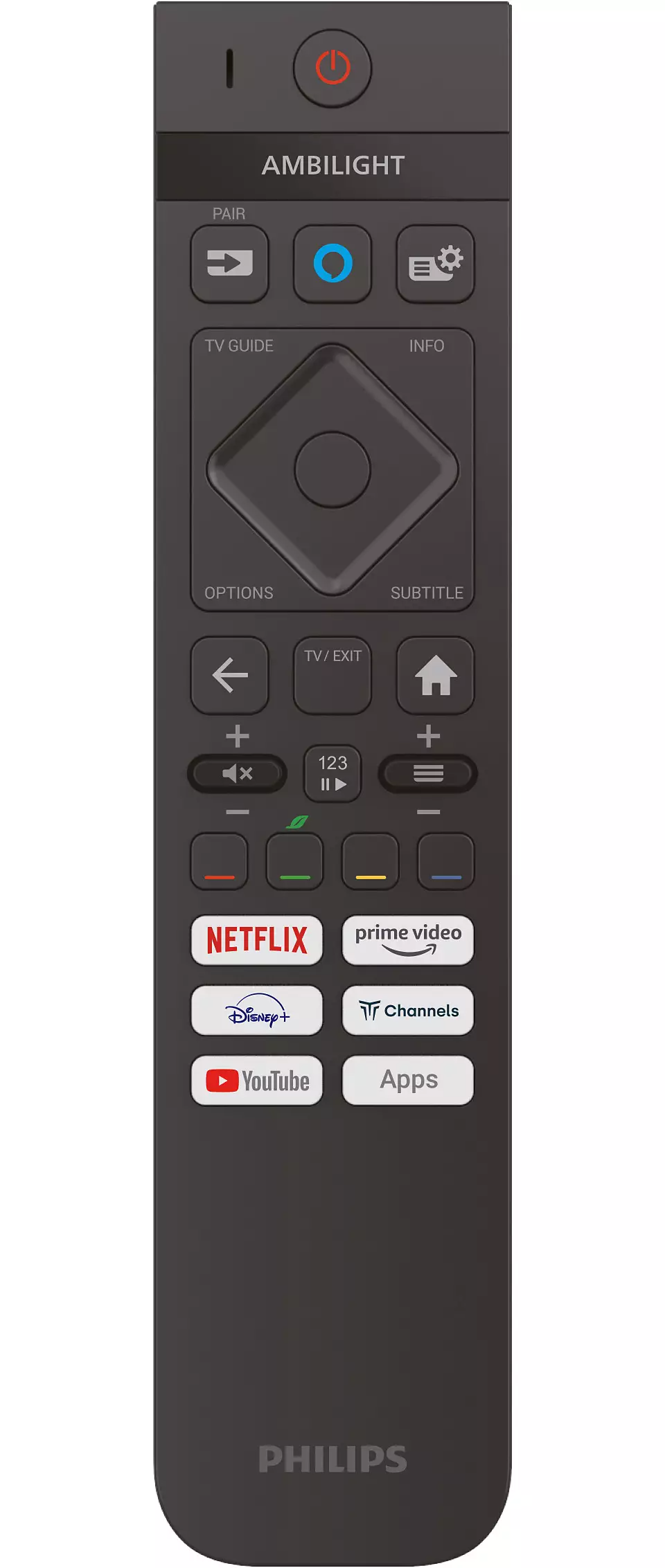 Schwarze Philips Fernbedienung mit verschiedenen Tasten für den Fernseher.