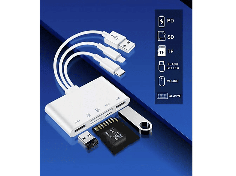 DAYTONA NK1032 Pro Type-C Lightning Usb-A To 2x Usb3.0 Sd Tf Pd Kart Okuyucu Çevirici Hub Adaptör_4