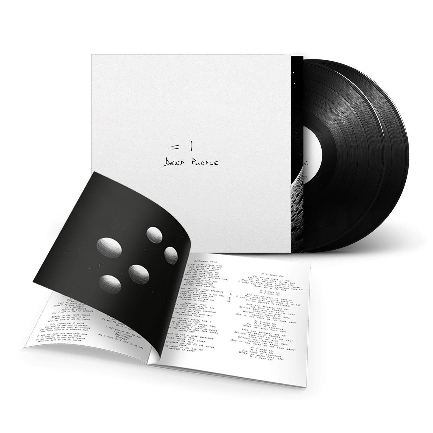 Albumcover von Deep Purple, Schallplatten, geöffnetes Booklet mit Texten. Weißer Hintergrund. Schwarze Platten, Cover und Booklet.